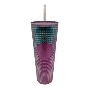 Starbucks Summer 2021 Pink & Aqua Grid 24oz Cold Cup Venti Tumbler NEW Teal Blue